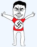 arm clothes full_body glasses hand leg nazism oekaki redraw smile soyjak subvariant:chudjak_front swastika tshirt variant:chudjak // 439x558 // 9.6KB