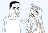 arm bwc chad clothes drawing glasses hand holding_object muscles self_insert skinny smile smug swastika text tshirt variant:chudjak // 2105x1445 // 276.0KB