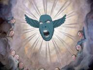 angel angry blue_skin cloud glasses glowing open_mouth painting sky soyjak stubble variant:cobson wing // 1280x960 // 2.4MB