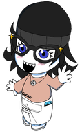 avengers black_hair blue_eyes blush clothes cute female full_body glasses hair hand meta:not_oc necklace nintendo nintendo_switch open_mouth shoe teeth text transparent_background variant:soytan video_game wave woman // 1232x1996 // 333.1KB
