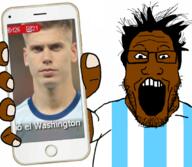 argentina argentina_national_football_team arm brown_skin clothes glasses hair hand holding_object holding_phone open_mouth phone soccer soyjak stubble subvariant:phoneplier subvariant:phoneplier_vertical tshirt variant:markiplier_soyjak world_cup // 680x593 // 286.2KB