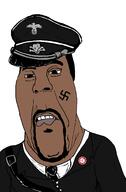 beard biting_lip black_skin clothes hair hat kanye_west military_cap nazism necktie pol_(4chan) reichsadler skull soyjak subvariant:hornyson swastika totenkopf variant:cobson // 890x1360 // 51.7KB
