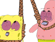 arm bloodshot_eyes cartoon clothes crying hand hanging necktie nickelodeon open_mouth patrick_star pointing rope soy_parody spongebob_squarepants tear tongue tongue_out variant:bernd variant:two_pointing_soyjaks // 1020x784 // 29.2KB