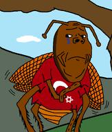 animal antenna brown_skin cloud cockroach crying dark_skin drawn_background flag:turkiye full_body islam judaism looking_to_the_left outside roach scared shaved shitskin sky soyjak star_and_crescent star_of_david tear tree turkroach tvrkaryan variant:gapejak wing // 838x989 // 25.5KB