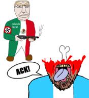 aryan blue_eyes brown_skin country firearm flag gore guatemala gun holding_gun holding_object holding_shotgun mexico nazism open_mouth series:mexico_is_white shotgun text tongue variant:bernd variant:chudjak weapon white_skin yellow_hair yellow_teeth // 720x789 // 134.7KB
