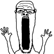 glasses hand hands_up open_mouth stubble subvariant:the_scream subvariant:waow transparent_background variant:a24_slowburn_soyjak variant:soyak white_skin // 814x824 // 33.1KB