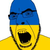 angry country flag glasses open_mouth soyjak stubble ukraine variant:cobson // 721x720 // 11.2KB