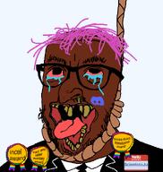 award bloodshot_eyes brown_skin brown_troonjak crying discord glasses hello_my_name_is_(sticker) judaism kike kike_nose meta:op_took_a_selfie_of_xerself nigger pink_hair rope rotten_teeth scientoloju_(user) slopjak stubble tranny variant:bernd variant:scientolojak // 560x592 // 125.3KB