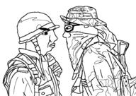 ak-47 angry army bandana clothes goggles helmet looking_at_each_other m1_helmet soldier soldiers staring subvariant:sidechud subvariant:sideplier variant:chudjak variant:markiplier_soyjak vest weapon // 575x407 // 36.2KB