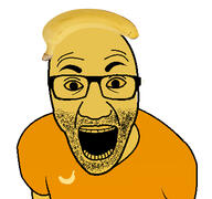 arm banana clothes food foodjak fruit glasses hat open_mouth series:fruiterz! soyjak stubble tshirt variant:el_perro_rabioso yellow_eyes yellow_skin // 427x400 // 113.4KB