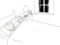 anime bed blanket closed_eyes closed_mouth drawn_background frame furniture glasses hair lamp sleeping soyjak stubble variant:soyak window // 1600x1200 // 244.5KB