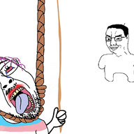 animated balding flag full_body glasses hanging noose soyjak stubble tongue tranny variant:chudjak // 763x555 // 95.2KB