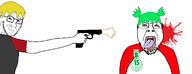 4chan 4cuck ack anime award badge blood glasses green_hair gun gunshot hair medal murder nate nate_higgers pistol shooting that_one_fucking_picture_of_nate_being_a_smug_little_bastard variant:bernd variant:soyak white_skin yellow_hair yotsoyba // 1342x515 // 118.7KB