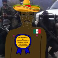 ak-47 arm award badge cartel closed_mouth clothes countrywar crying ear flag:mexico glasses hat irl_background latino mustache nigger nipple rifle satoko_houjou(namefag) sombrero soyjak stubble text variant:chudjak // 1920x1907 // 2.7MB