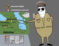 anatolia aviator_glasses caucasus clothes control_panel corn_cob_pipe douglas_macarthur fire hand hat jumpsuit kekistan map middle_east nuclear pipe pointer shoe variant:cobson // 3464x2683 // 867.3KB
