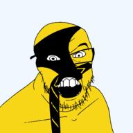 angry axe county flag flag:telemark glasses hair looking_at_you mustache norway open_mouth soyjak stubble teeth telemark transparent_background variant:feraljak // 1500x1500 // 81.1KB