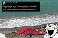 beach closed_eyes corpse crimea crimean crimean_tatar dead ear flag:ukraine irl_background laughing open_mouth social_media soyjak stubble twitter variant:impish_soyak_ears x // 1080x720 // 222.0KB
