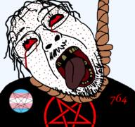 764_(cult) ack acne banned_user beard black_shirt blood blood_drip blood_from_mouth blood_on_face bloodshot_eyes clothes dead edgy flag:transgender_pride_flag glasses hair hanging looking_up missing_teeth mustache namefag_drama noose order_of_nine_angles pentagram rope rotting_teeth satanism stubble suicide terrorist tranny transparent_background variant:bernd // 768x719 // 103.7KB