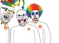 3soyjaks clown colorful_hair ear glasses hair makeup mustache open_mouth reddit soyjak stubble variant:unknown // 1375x1008 // 802.8KB