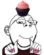 cupcake food glasses hand looking_at_you nails smile stubble subvariant:happiz subvariant:wholesome_soyjak sweater variant:gapejak // 572x724 // 65.9KB