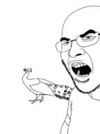 angry animal bird clothes glasses james_cage_white open_mouth peacock soyjak stubble variant:unknown // 750x1000 // 24.0KB