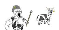 2soyjaks angry bloodshot_eyes buff clothes cow crying glasses hand helmet holding_object holding_spear horn kiwifarms soyjak spear stubble variant:soyak // 1988x1014 // 168.4KB