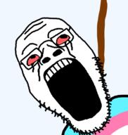 bloodshot_eyes glasses hanging open_mouth rope soyjak stubble suicide tranny variant:unknown // 495x523 // 66.7KB