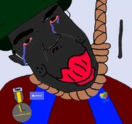 autism award bambi_(moldygh) black_skin blue_overalls closed_mouth crying dave_and_bambi discord friday_night_funkin' hanging lips nigger red_shirt rope smile variant:chudjak // 1920x1798 // 1.1MB
