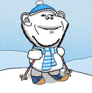 background blue_background closed_mouth clothes ear full_body ground hat holding_object looking_at_you scarf shading shadow ski skiing skis smile smirk snow snowflake snowing stubble teeth variant:impish_soyak_ears white_skin // 1008x1015 // 62.4KB