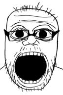 glasses hair open_mouth soyjak stubble subvariant:jerome variant:alicia variant:its_out_get_in_here // 648x975 // 23.0KB