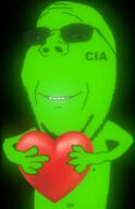 arm central_intelligence_agency facial_mark glasses glowie glowing green_skin hand heart holding_heart holding_object soyjak stubble subvariant:wholesome_soyjak sunglasses text variant:gapejak // 635x980 // 354.0KB