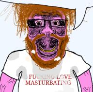 beard bloodshot_eyes brown_hair closed_mouth cum evil glasses gooner masturbation ominous pink_skin smile soyjak speech_bubble speech_bubble_empty subvariant:science_lover sweating text transparent_background variant:markiplier_soyjak vein yellow_teeth // 800x789 // 80.3KB