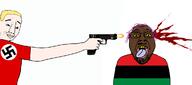 2soyjaks africa african_american arm black_skin blood blue_eyes eagle fascism flag flag:pan-african glasses gun hand italy meta:tagme mouth nazism open open_mouth pan_african purple_hair shooting smile stubble tags tranny variant:bernd variant:chudjak white_skin yellow_hair // 1166x515 // 106.3KB