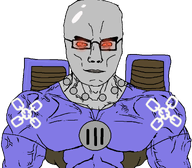 arm armor bald buff chain closed_mouth glasses glowing_eyes hate_monger red_eyes soyjak space_king space_marines subvariant:chudjak_front subvariant:muscular_chud variant:chudjak vein warhammer // 1059x929 // 162.3KB