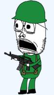 black_boots boot brimstone glasses green_pants green_shirt helmet mag_pouch rifle scared soldier stubble transparent_background variant:sackjak // 746x1299 // 33.0KB