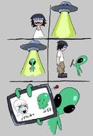 alien aliens angry arm beanie black_eyes bloodshot_eyes closed_mouth clothes comic crying full_body glasses green_skin hair hand hat holding_object holding_phone meme neutral no_eyebrows nordic_chad open_mouth phone soyjak stubble tear teeth text tongue ufo variant:soyak variant:soytan white_shirt // 540x792 // 40.8KB