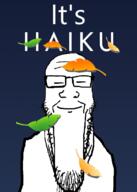 blue_background haiku leaf leaves stretched_chin text variant:markiplier_soyjak // 785x1100 // 157.7KB