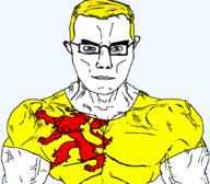animal arm blue_eyes buff closed_mouth clothes flag flag:south_holland glasses hair lion netherlands south_holland soyjak subvariant:chudjak_front subvariant:muscular_chud transparent transparent_background tshirt variant:chudjak vein yellow_hair // 1059x929 // 105.1KB