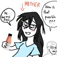 aged_up blush bottle clothes female glasses holding_bottle holding_soylent mother plastic_bottle scared soy soyjak soylent soylent_(cacao) soylent_bottle stubble subvariant:soyak_(concerned) text variant:soyak variant:soytan // 384x384 // 36.4KB