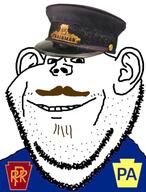 closed_mouth clothes ear glasses hat mustache pennsylvania pennsylvania_railroad smile soyjak stubble train_conductor variant:impish_soyak_ears // 1080x1422 // 243.3KB