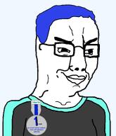 award badge blue_hair charty chartycuck glasses hair natejak series:non_existent_splinters smug text variant:chudjak // 1150x1342 // 37.8KB