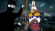 Warrior-Z(user) ack angry attention_whore award balaclava batman batman_(series) bloodshot_eyes building buildings choking city full_body gotham_city hanging height holding_object irl islam mouth_open muslims mutt_lips nuvariant red_eyes rope sackjackWABAG_(user) screaming shahada trap variant:chudjak variant:sackjak video_game // 686x386 // 203.9KB
