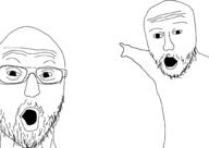 2soyjaks arm glasses hand mustache open_mouth pointing soyjak stubble template variant:two_pointing_soyjaks // 2000x1415 // 59.3KB