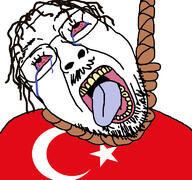 bloodshot_eyes brown_hair country crying flag flag:turkiye glasses open_mouth rope soyjak stubble tongue turkiye variant:bernd yellow_teeth // 768x719 // 305.6KB
