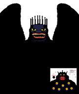 crown fat monster open_mouth red_lips sharp_teeth subvariant:branigger teeth vantablack vantablack_skin variant:brandon white_background wing yellow_sclera // 1676x2000 // 205.2KB