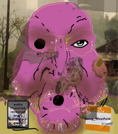 abstract barry_westfield_(namegloopa) black_hole fat frank_zappa glasses margerald name_tag nostalghia_(andrei_tarkovsky_film) painting painting_vocabulary punisher_face purple_skin soyjak stubble variant:markiplier_soyjak yellow_skin // 577x656 // 526.6KB