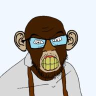 bobo_the_sharty_janny closed_eyes closed_mouth ear glasses janny monkey soyjak stubble suspenders variant:feraljak // 1000x1000 // 25.3KB