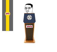 2soyjaks closed_mouth flag glasses hair lectern nazism open_mouth soot_colors soyjak soyjak_party speech stubble swastika text variant:chudjak variant:soyak // 9012x8259 // 1.9MB