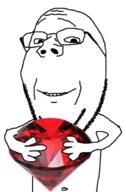 arm closed_mouth glasses hand holding_gem holding_object ruby smile soyjak stubble subvariant:wholesome_soyjak variant:gapejak // 481x733 // 175.4KB