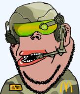 amerimutt brown_skin camouflage clothes combat_helmet command_and_conquer ear glasses global_defense_initiative hamburger lips mcdonalds mutt name_tag open_mouth soyjak stubble subvariant:impish_amerimutt tiberian_sun transparent_background variant:impish_soyak_ears // 716x841 // 386.1KB